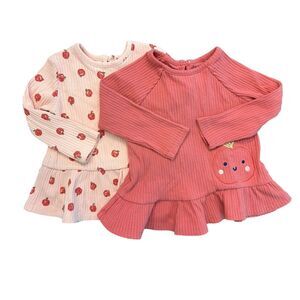 EUC 2 Toddler Girls Long Sleeve Ruffle Hem Shirts / Size 18 Months / Fall